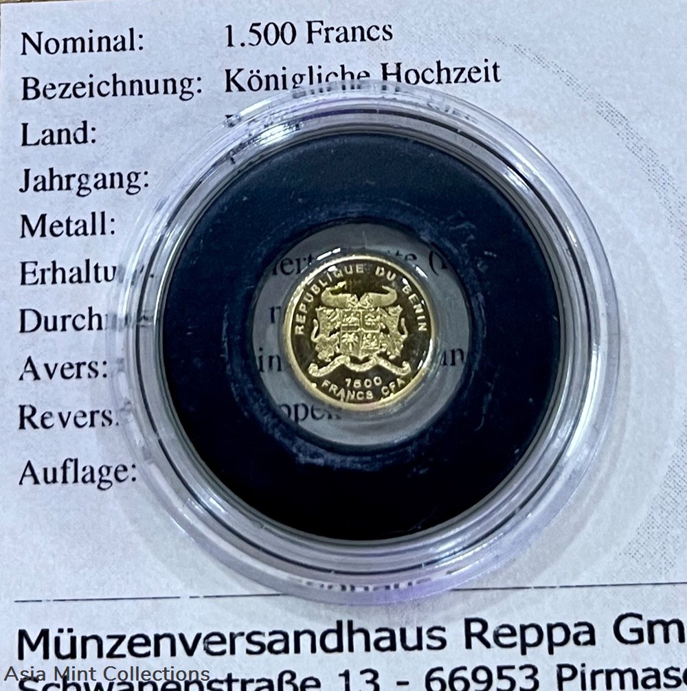coins ingots bullion coin 2011 benin 1500 francs in 9999 gold 0 5g pp wedding kate william