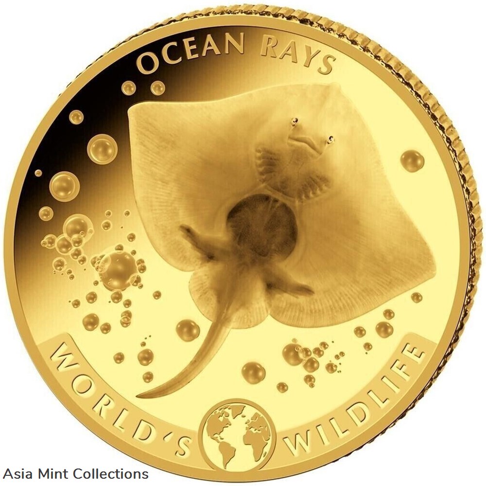 2023 - World's Wildlife (5.) Ray Gold Coin 0.5 Grams Congo 10 Francs PP / Proof coins ingots bullion 2023 world s wildlife 5 ray gold coin 0 5 grams congo 10 francs pp proof