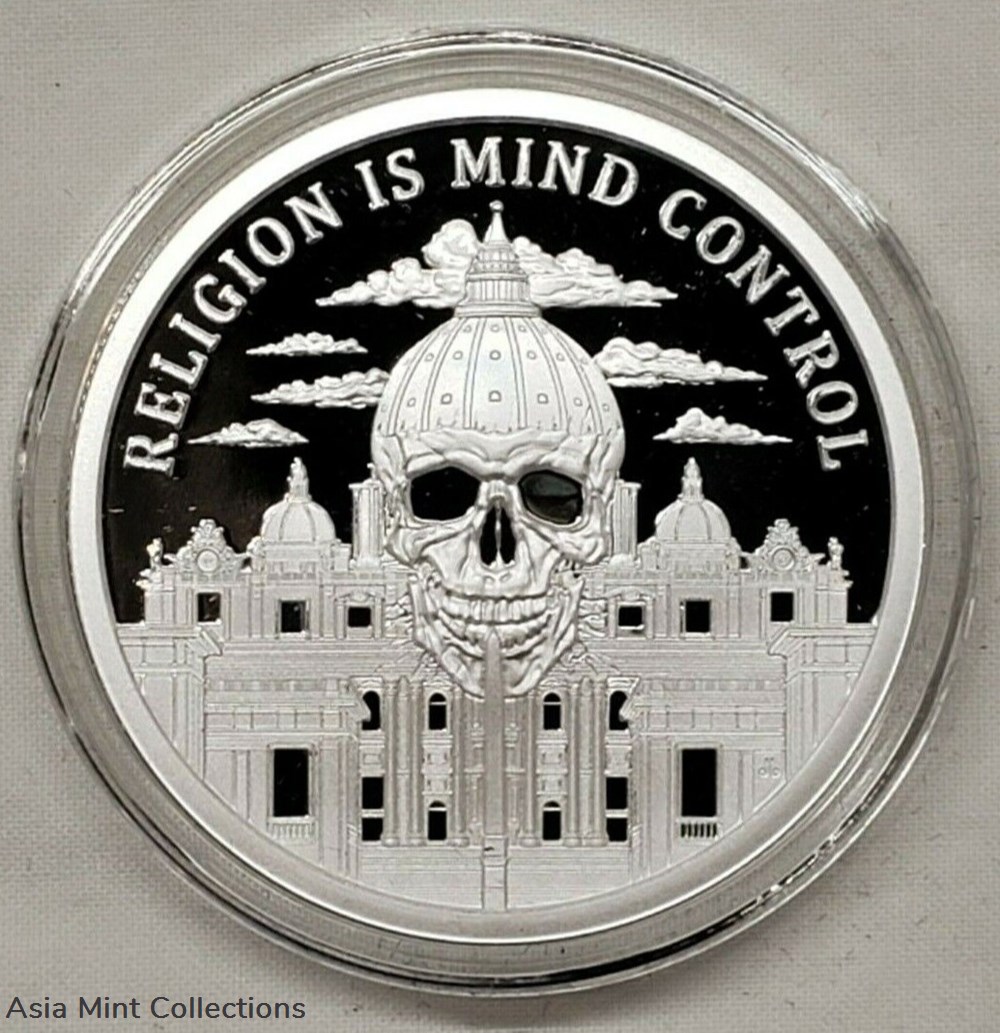 2021 - 1oz Religion Is Mind Control Silver Shield Proof Coin coins ingots bullion 2021 1oz religion is mind control silver shield proof coin