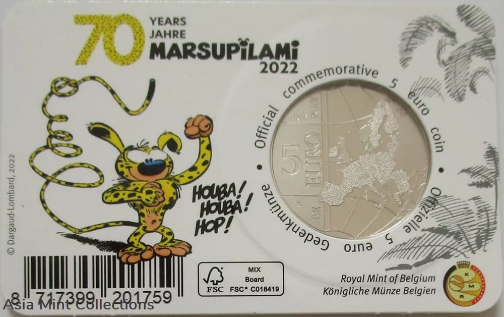 2022 - Belgium 5 Euro 70 Years Marsupilami 4 coins ingots bullion silver coin 2022 belgium 5 euro 70 years marsupilami