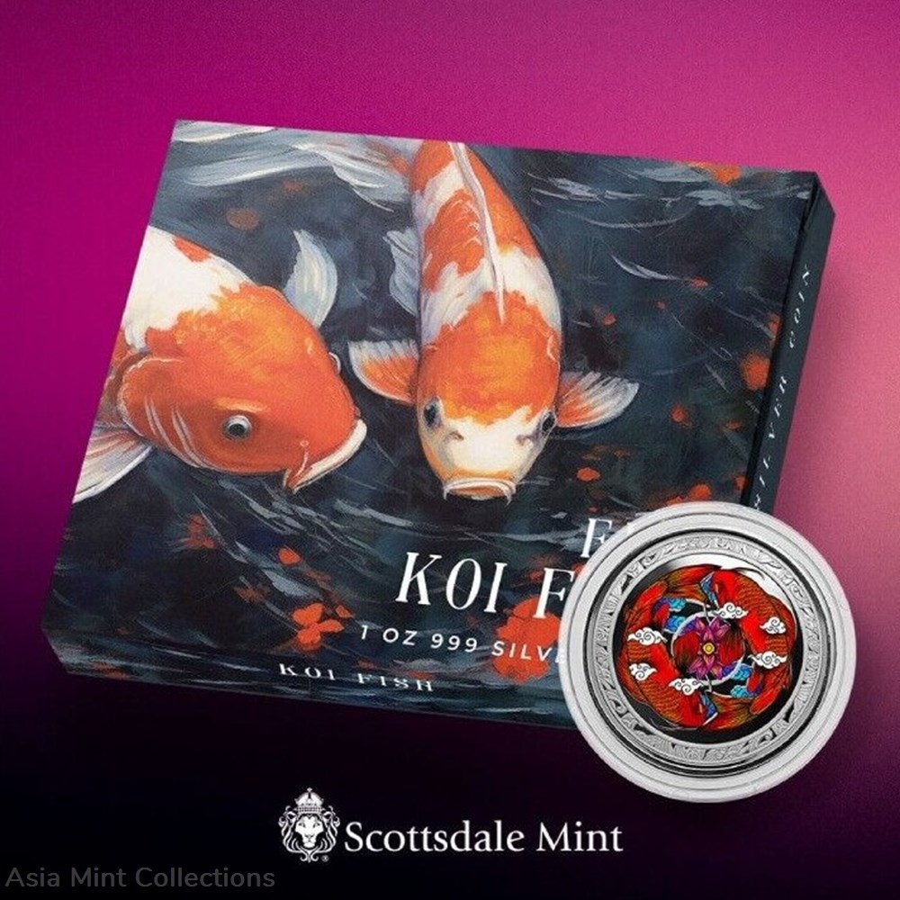 2023 - Koi Fish 1 Oz 999 Silver Color Fiji 1 Dollar Proof with Original Packaging 3 coins ingots bullion coin 2023 koi fish 1 oz 999 silver color fiji 1 dollar proof with original packaging