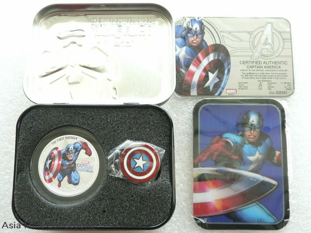 coins ingots bullion 2014 captain america 999 proof silver coin metal pin tin nz mint fiji rare