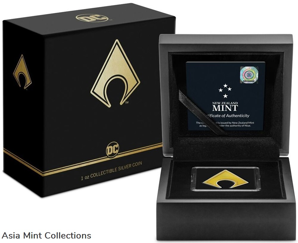 2021 - New Zealand - 1 Oz Silver Proof Coin- AQUAMAN Emblem 8 coins ingots bullion 2021 new zealand 1 oz silver proof coin aquaman emblem