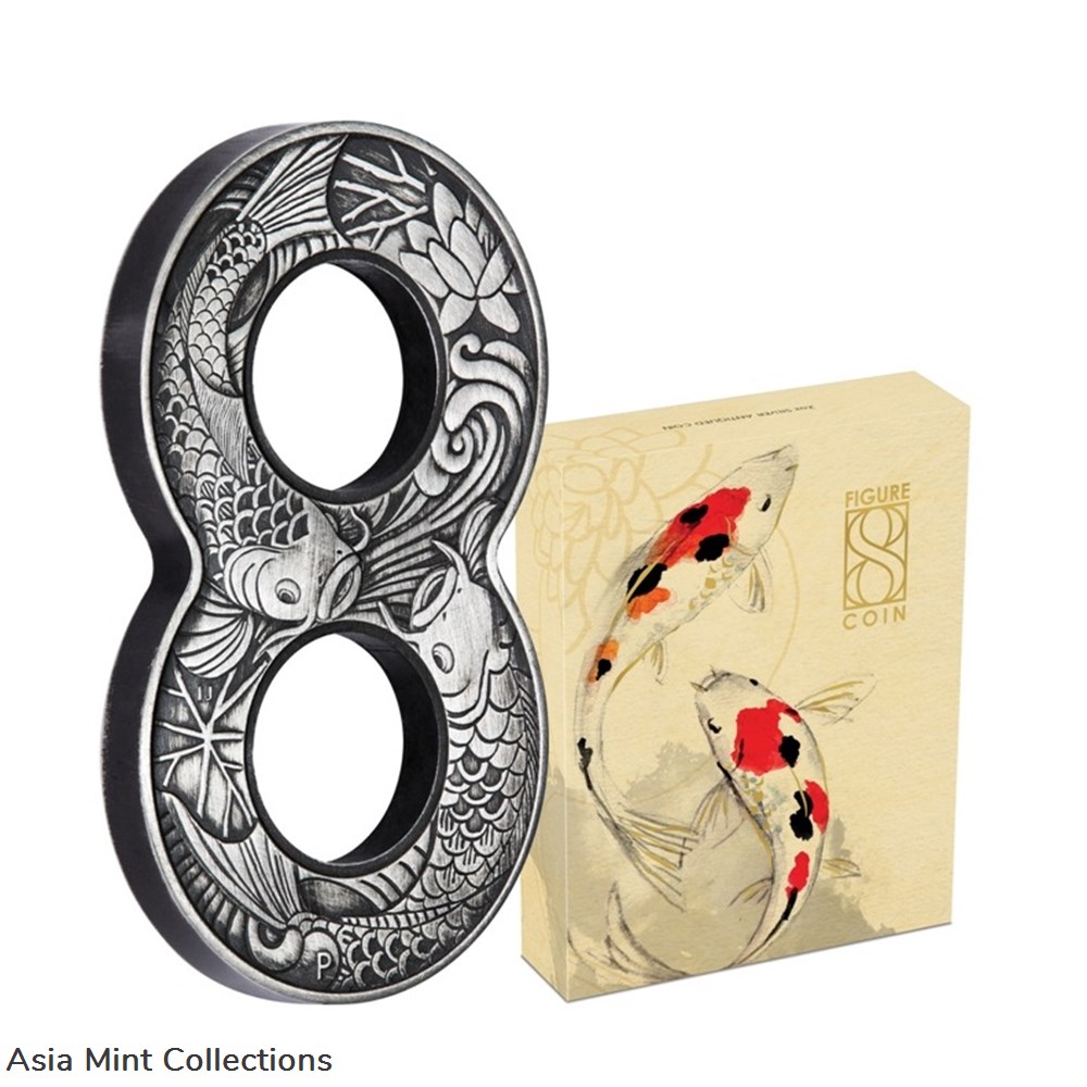 2019 Figure Eight Koi Fish - 2oz Silver Antiqued coins ingots bullion coin 2019 figure eight koi fish 2oz silver antiqued