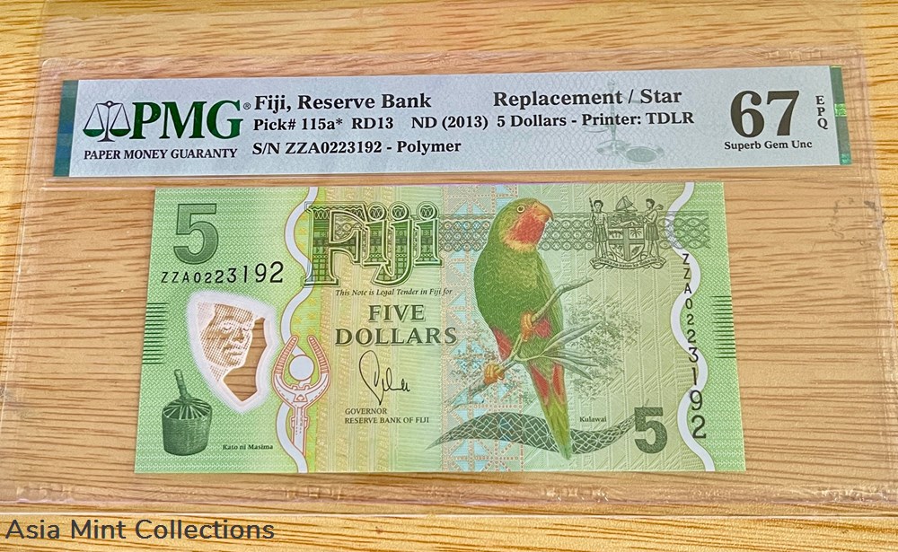 2013 - FIJI 5 DOLLARS-PICK 115a **PMG 67 EPQ SUPERB GEM UNC** banknotes 2013 fiji 5 dollars pick 115a pmg 67 epq superb gem unc
