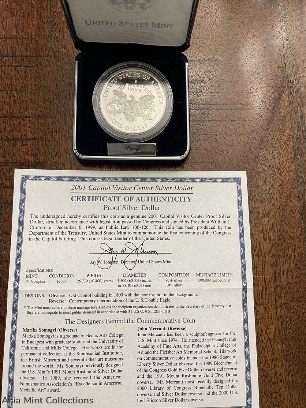 coins world united states 2001 us capitol visitor center silver dollar proof silver dollar box and coa