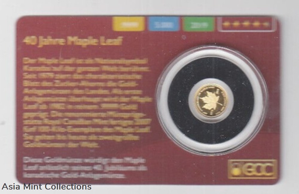 2019 - Gold Coin Card - Gabon 1000 Francs Gold PP 40 Years Maple Leaf coins ingots bullion 2019 gold coin card gabon 1000 francs gold pp 40 years maple leaf