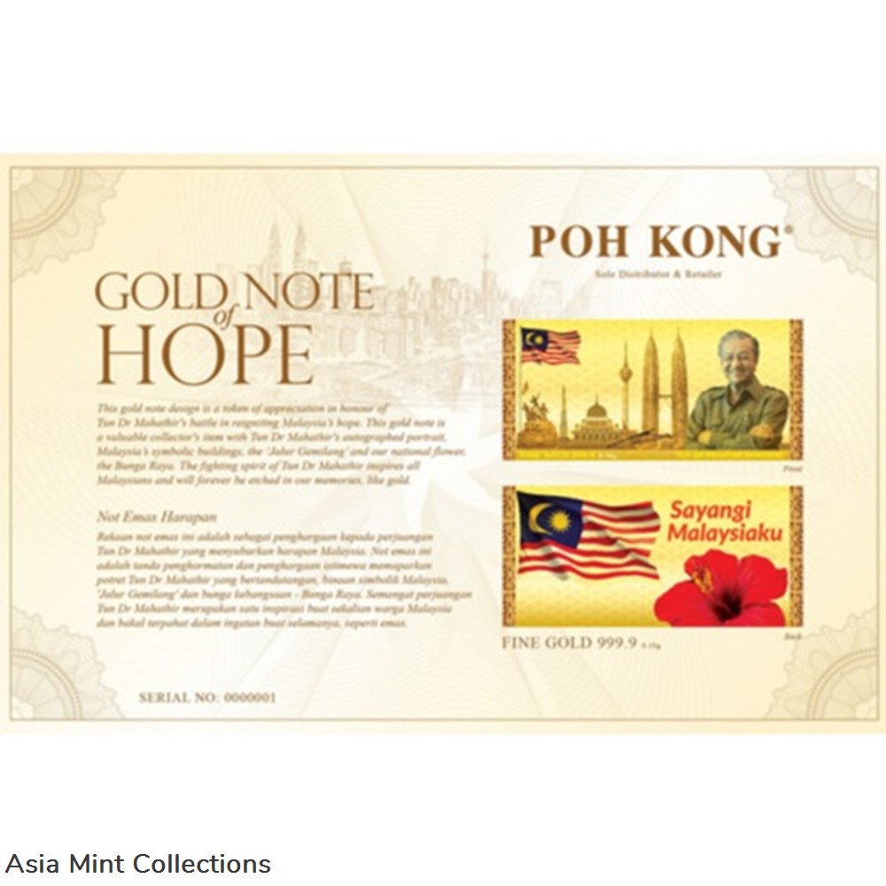 banknotes 2018 gold notes of hope tun mahathir