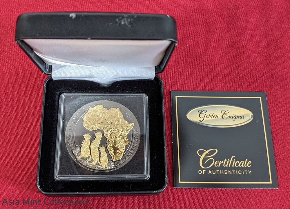 2016 - Silver Coin with Ruthenium 1 oz Golden Enigma Meerkat Rwanda 2 coins ingots bullion 2016 silver coin with ruthenium 1 oz golden enigma meerkat rwanda