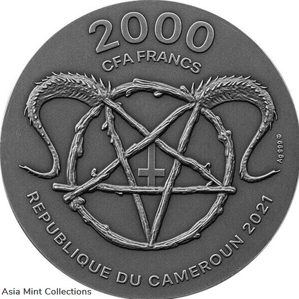 2021 - Beelzebub 2 oz Silver Coin 2000 Francs CFA Cameroon coins ingots bullion 2021 beelzebub 2 oz silver coin 2000 francs cfa cameroon