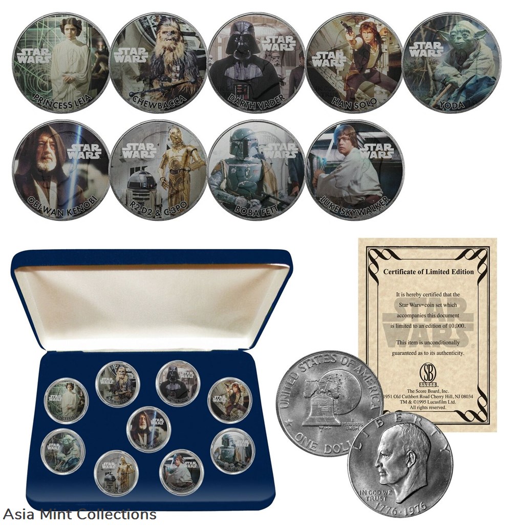 coins world united states 1976 star wars genuine eisenhower dollar 9 coin set w box officially licensed