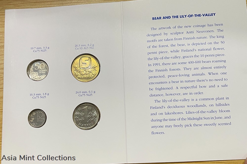 1991 Suomi Finland Coinage Markkaa 4-Coin Set 4 coins ingots bullion copper 1991 suomi finland coinage markkaa 4 coin set