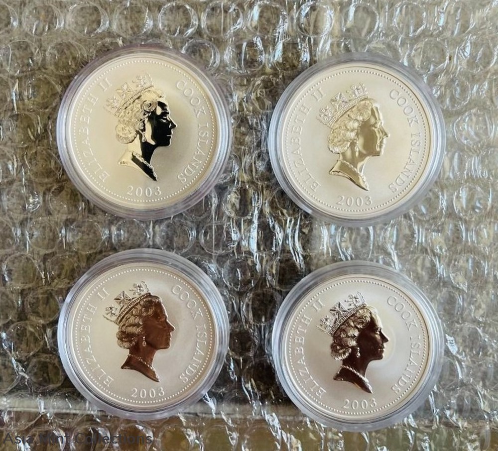2003 Cook Island-Perth Mint - Chinesse Liao Zhai Story Colorized Silver Coin Sets - 1oz x 4 3 coins ingots bullion 2003 cook island perth mint chinesse liao zhai story colorized silver coin sets 1oz x 4