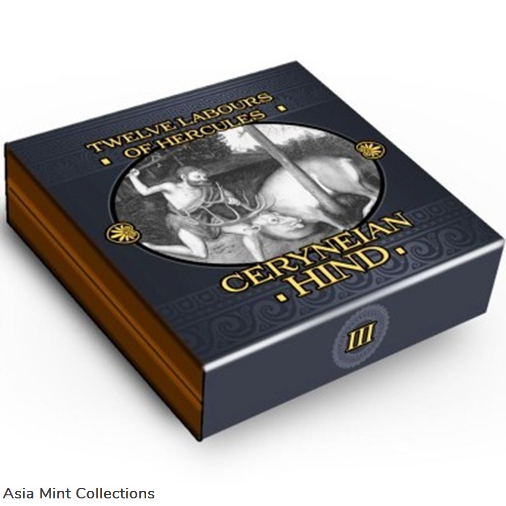 2020 - Twelve Labours of Hercules - Ceryneian Hind - $5 silver coin with Gold plated 24K 2 oz 4 coins ingots bullion 2020 twelve labours of hercules ceryneian hind 5 silver coin with gold plated 24k 2 oz