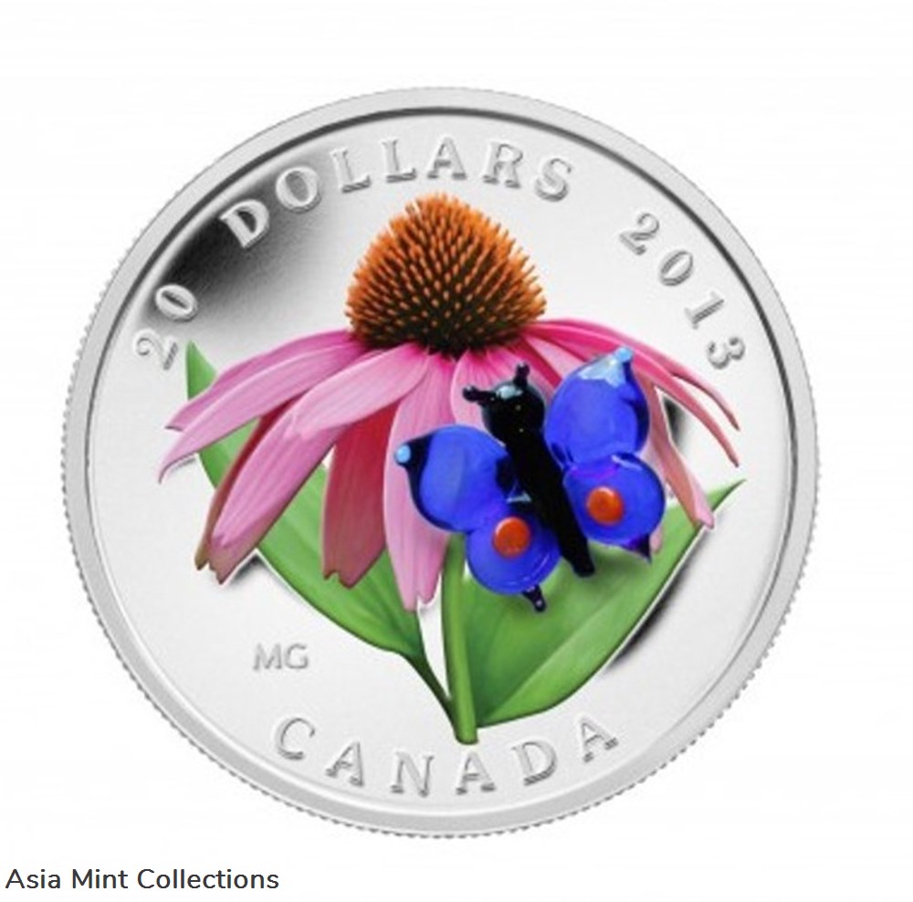 coins ingots bullion 2013 canada 20 fine silver coin purple coneflower w venetian glass butterfly