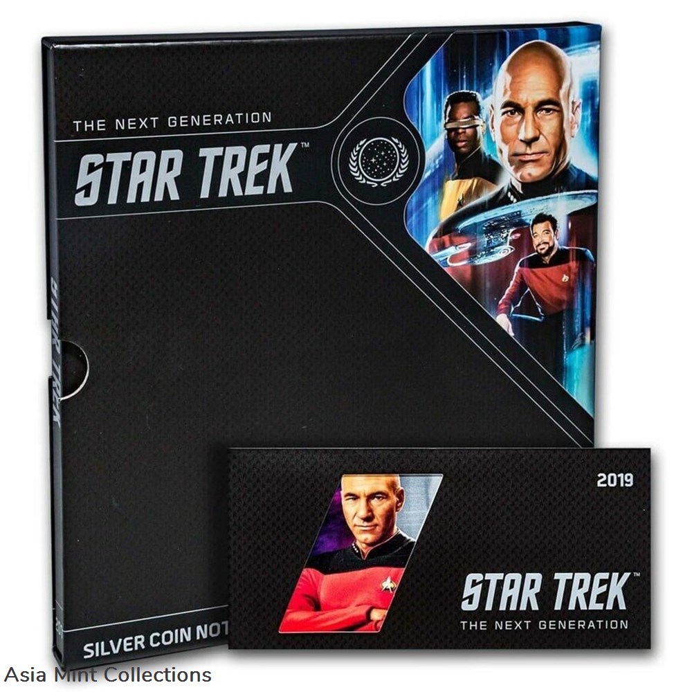 2019 - Niue - Silver Proof Coin Note- Star Trek- The Next Generation - Jean-Luc 5 coins ingots bullion 2019 niue silver proof coin note star trek the next generation jean luc