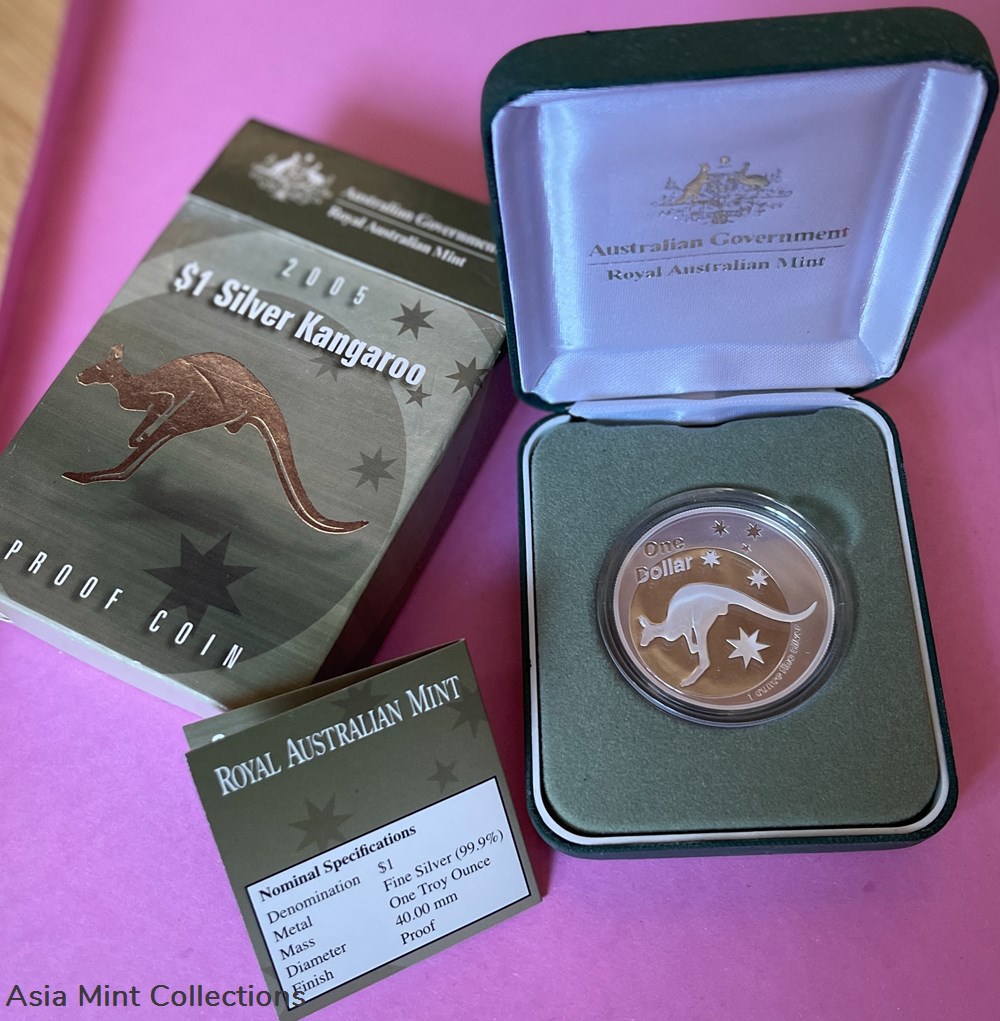2005 - $1 Silver Kangaroo Proof Coin - Limited Mintage - Royal Australian Mint coins ingots bullion 2005 1 silver kangaroo proof coin limited mintage royal australian mint