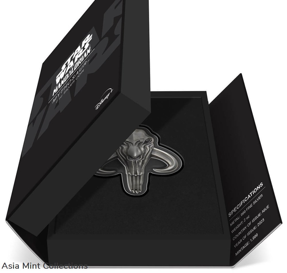 2023 Niue Star Wars Mandalorian Mythosaur 2oz Silver Antiqued Coin 4 figurines cinema 2023 niue star wars mandalorian mythosaur 2oz silver antiqued coin