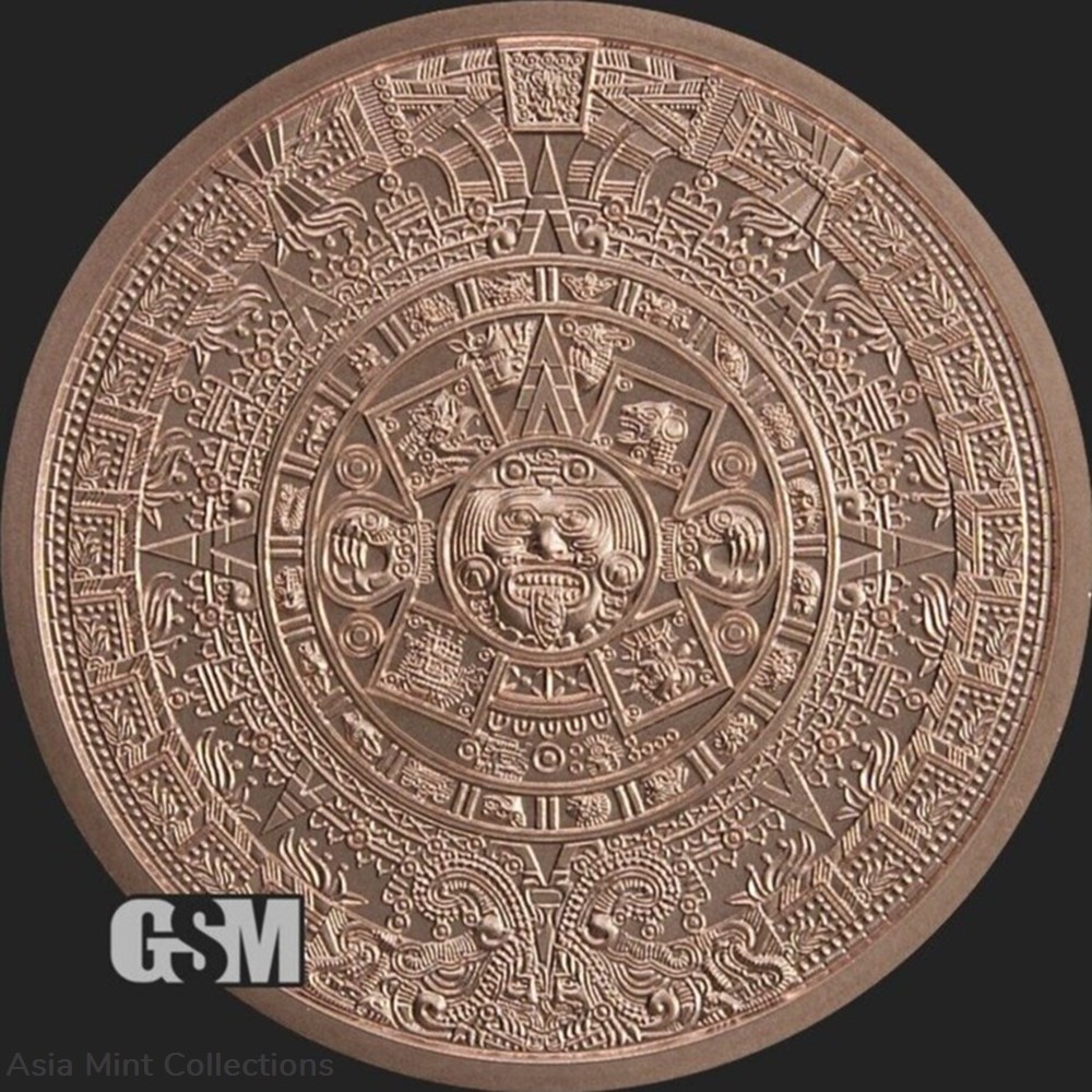 2023 - 1 OZ AZTEC CALENDAR ROUND 1 Oz .999 Pure Fine Copper BU GSM 2 coins ingots bullion coin 2023 1 oz aztec calendar round 1 oz 999 pure fine copper bu gsm