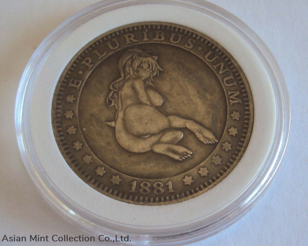 1881 - 1 $ 'hobo nickel' UNC Carson City 'Busty Girl' (based on Morgan $) USA coins world united states 1881 1 hobo nickel unc carson city busty girl based on morgan usa