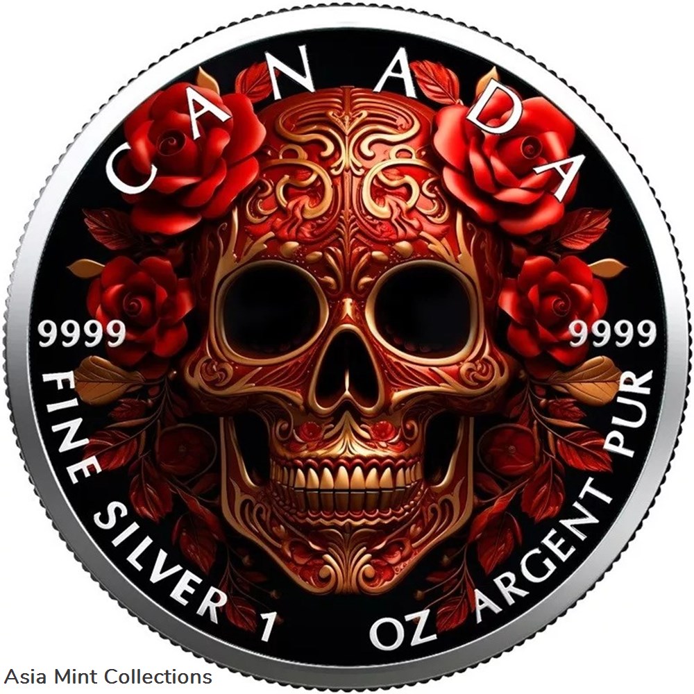 2023 Canada Mexico Skull 1 oz Silver Color Coin - COLOR EDITION coins ingots bullion 2023 canada mexico skull 1 oz silver color coin color edition
