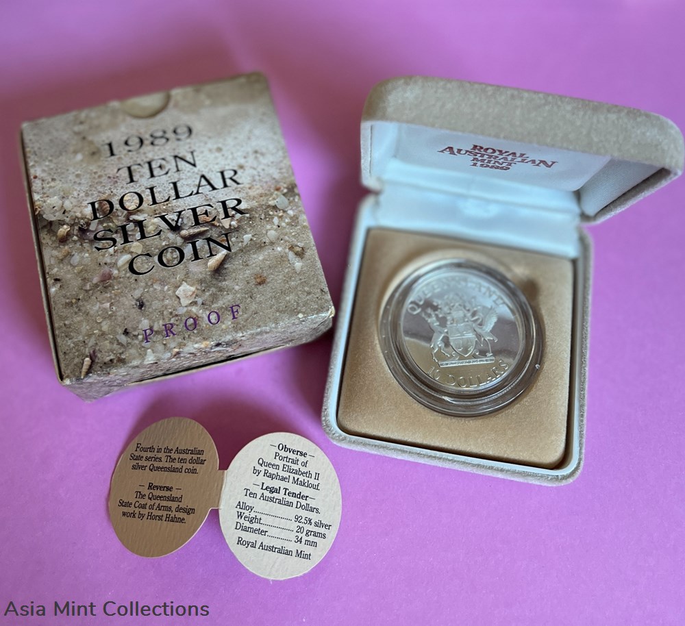 1989 - $10 STATE SERIES - QUEENSLAND PROOF SILVER COIN. ROYAL AUSTRALIAN MINT coins ingots bullion 1989 10 state series queensland proof silver coin royal australian mint