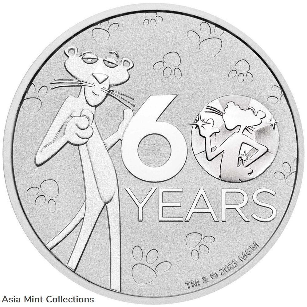2024 - Pink Panther 60 years 1 oz silver BU coin in Limited Edition 1000 In card 2 coins ingots bullion 2024 pink panther 60 years 1 oz silver bu coin in limited edition 1000 in card