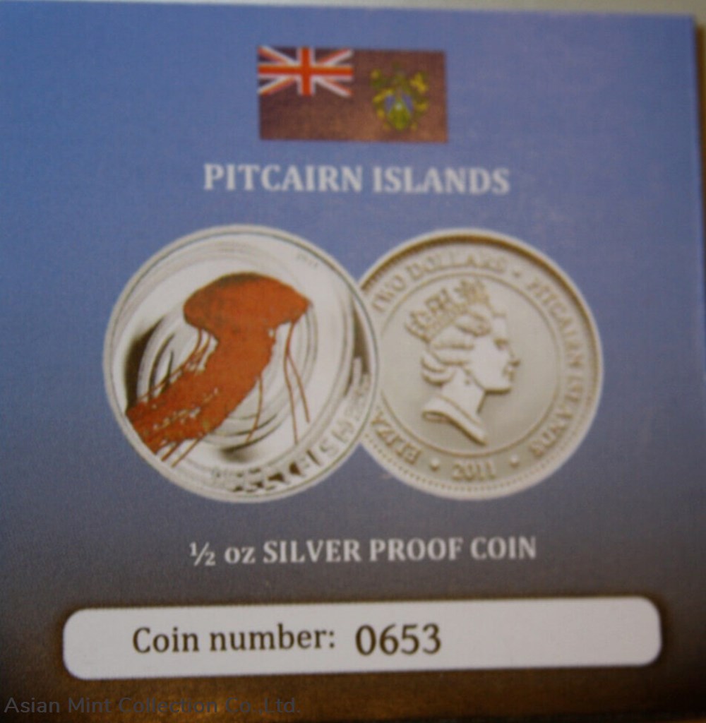 2011 - Pitcairn Islands 2 Dollars" Jelly Fish "Silver Proof F#5190 Colored Rare 5 coins ingots bullion coin 2011 pitcairn islands 2 dollars jelly fish silver proof f 5190 colored rare
