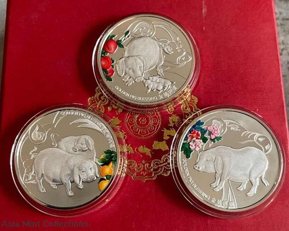 2019 NIUE Island-New Zealand Mint Minted Golden Pig Blessing $2 Colorized Silver Proof 3-Coin Set 5 coins ingots bullion 2019 niue island new zealand mint minted golden pig blessing 2 colorized silver proof 3 coin set