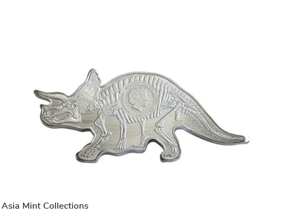 2022 Solomon Islands Dinosaurs Triceratops 2oz Silver Reverse Proof Coin 3 coins ingots bullion 2022 solomon islands dinosaurs triceratops 2oz silver reverse proof coin