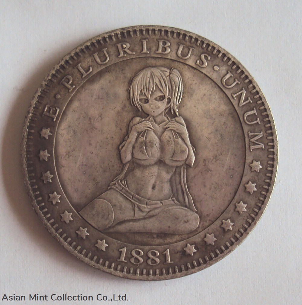 1881 - 1 dollar 'hobo nickel' Carson City 'anime girl' (based on Morgan) UNC coins world united states 1881 1 dollar hobo nickel carson city anime girl based on morgan unc
