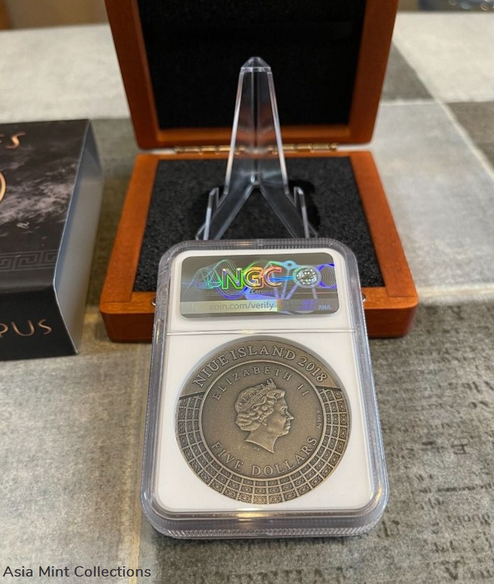 2018 NIUE $5 Gods of Olympus Hadez 2 Oz Silver High Relief Coin with Rose Gold - NGC-MS69 4 coins ingots bullion 2018 niue 5 gods of olympus hadez 2 oz silver high relief coin with rose gold ngc ms69