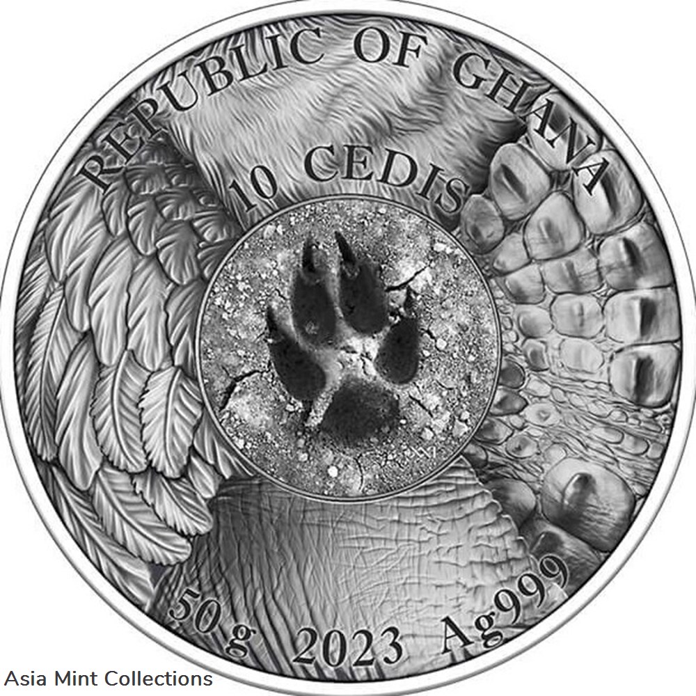 2023 - Eagle Hunting in the Wild 50 g Antique finish Silver Coin 10 Cedis Ghana 2 coins ingots bullion 2023 eagle hunting in the wild 50 g antique finish silver coin 10 cedis ghana