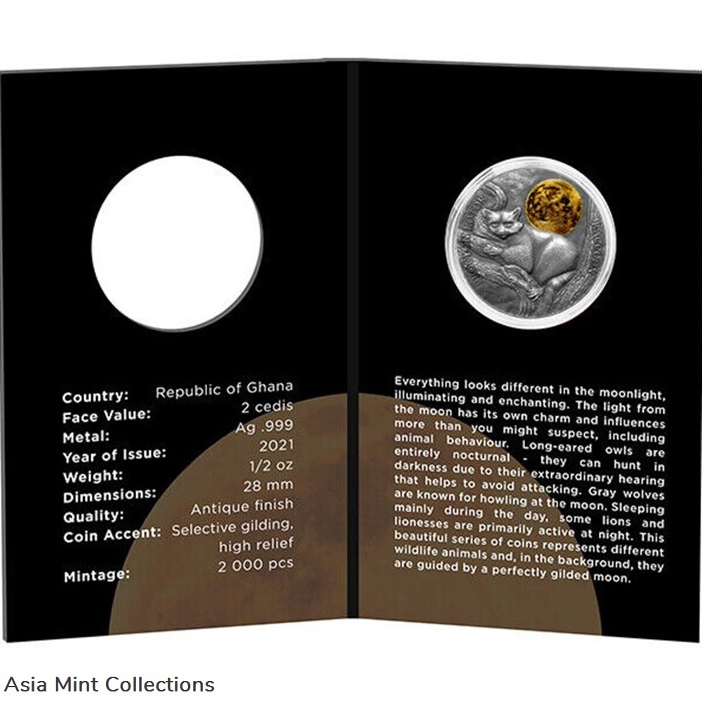 coins ingots bullion 2021 raccoon wildlife in the moonlight antique finish silver coin 2 cedis ghana