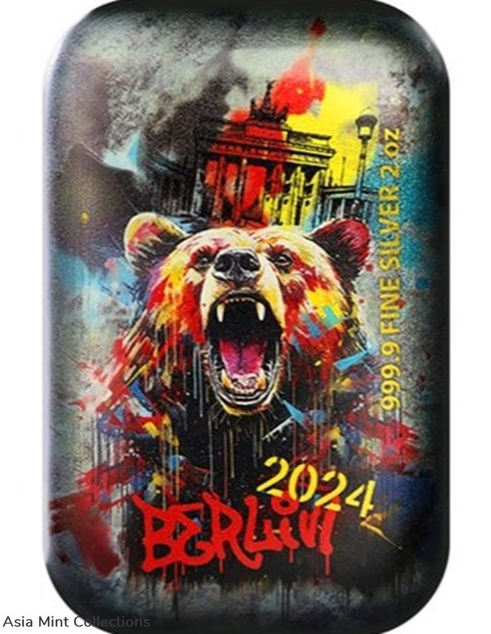 2024 Germania Mint BEARLIN Edition Colorized 2 oz .999 Silver Bar Box/COA coins ingots bullion coin 2024 germania mint bearlin edition colorized 2 oz 999 silver bar box coa