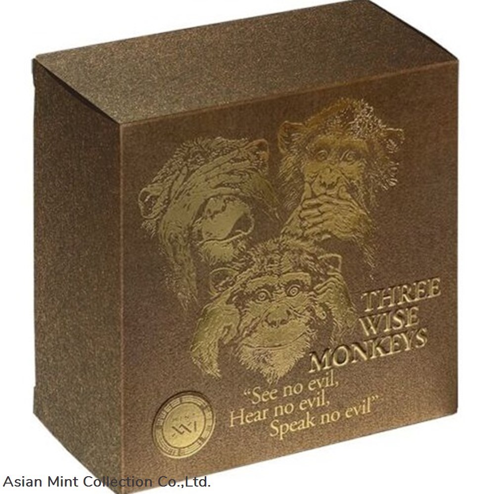 2022 - Three Wise Monkeys Life Quotes 1oz Coin 5 Cedis Republic of Ghana 5 coins ingots bullion silver 2022 three wise monkeys life quotes 1oz coin 5 cedis republic of ghana
