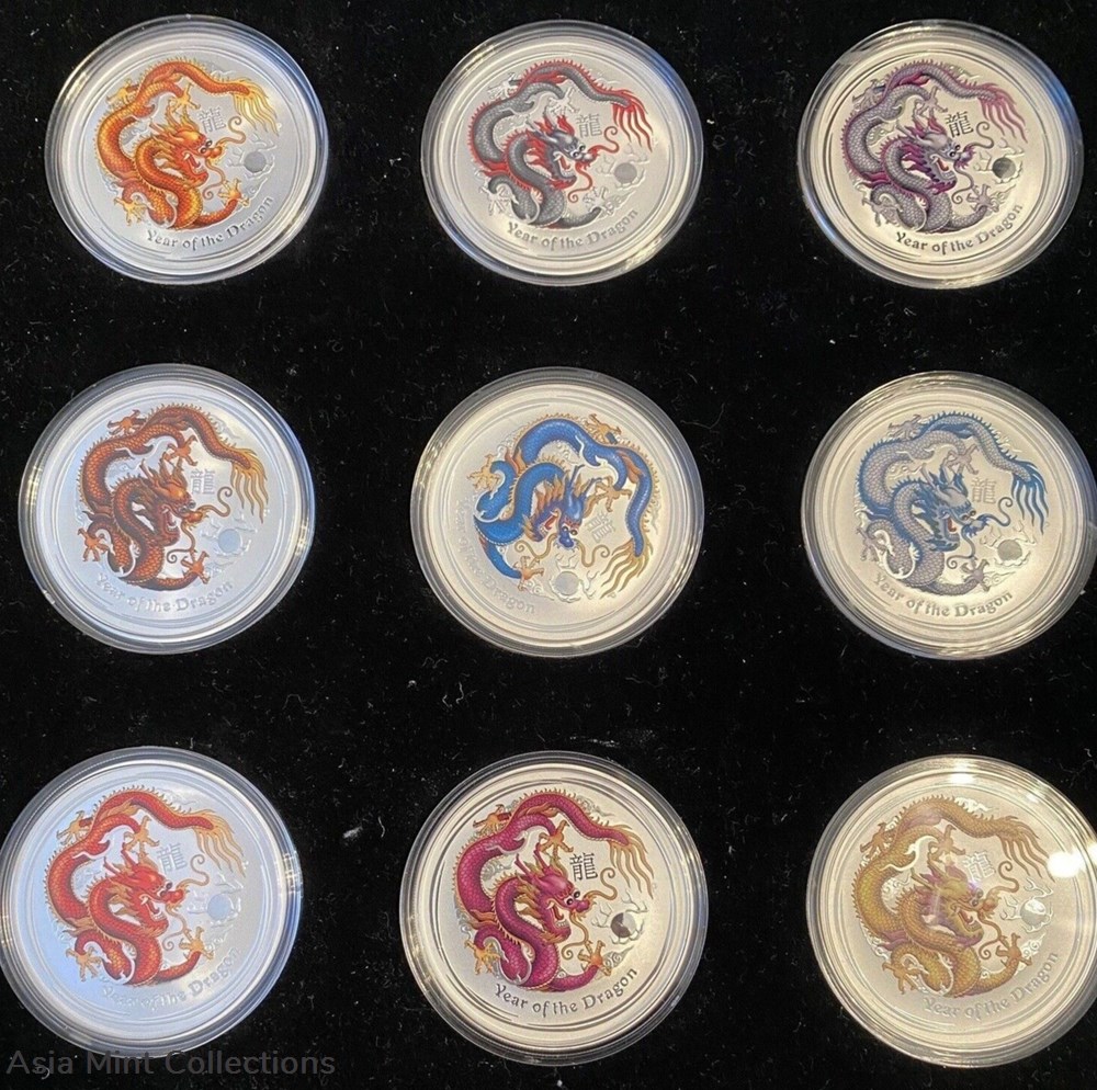 2012 - Silver and gold proof coins, Australia's 10-color dragon set. ingots bullion 2012 silver and gold proof coins australia s 10 color dragon set