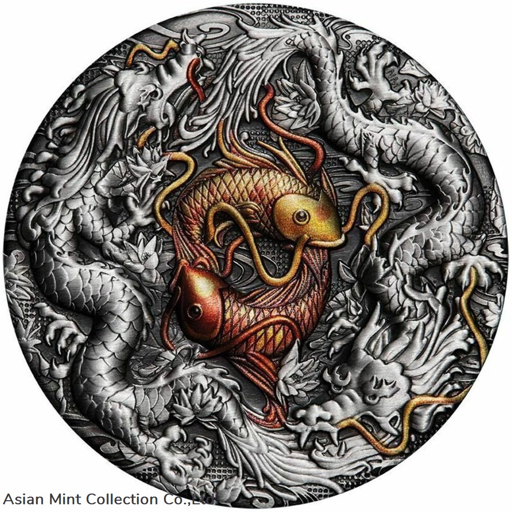 2021 Tuvalu $2 Double Dragon Yin Yang Koi 2 oz .9999 Silver Coin coins ingots bullion 2021 tuvalu 2 double dragon yin yang koi 2 oz 9999 silver coin