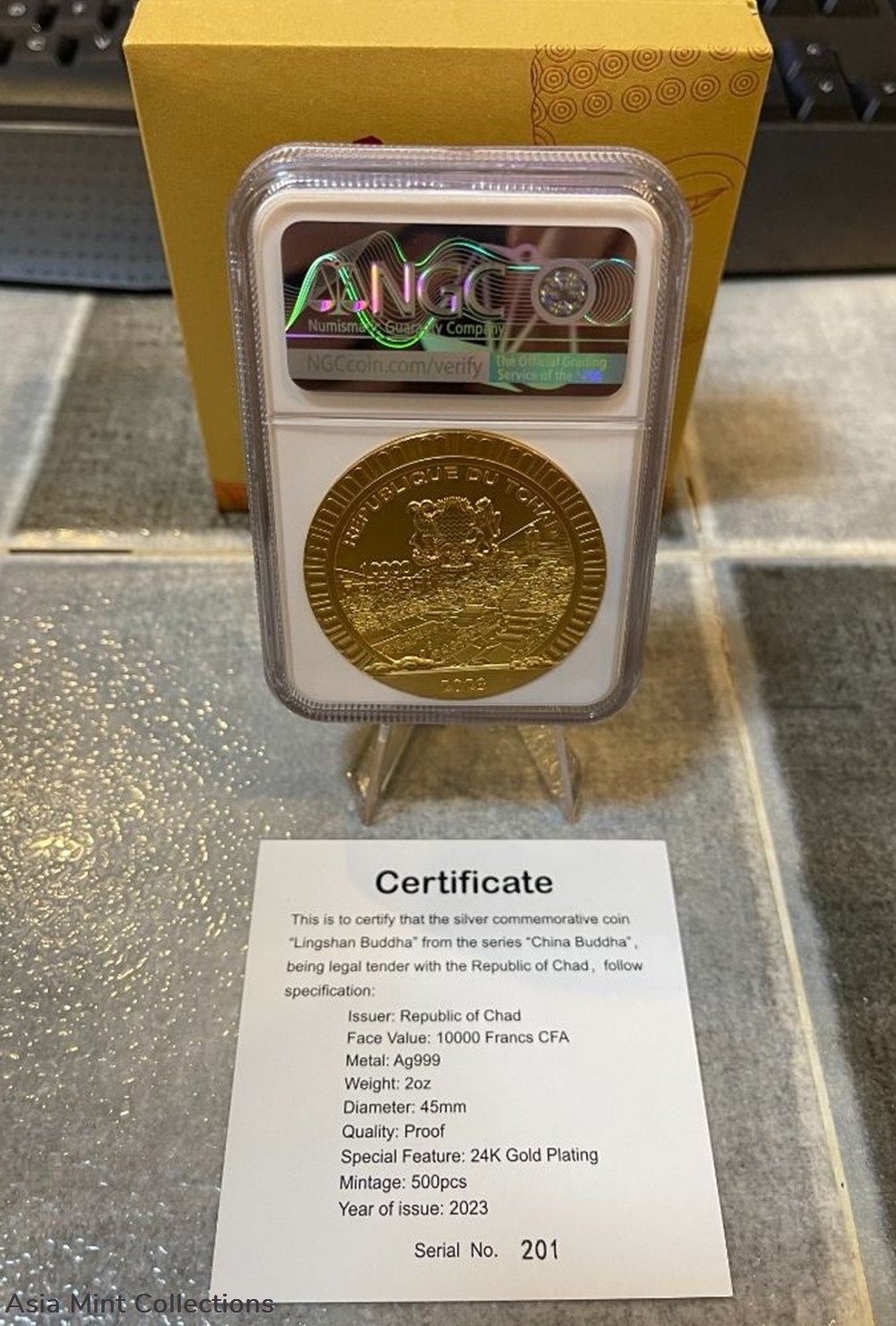 2023 Republic Chad 10000 Francs CFA "Ling Shan Buddha" Gilted Silver Proof 2oz Mirrored Edition Coin 6 coins ingots bullion 2023 republic chad 10000 francs cfa ling shan buddha gilted silver proof 2oz mirrored edition coin