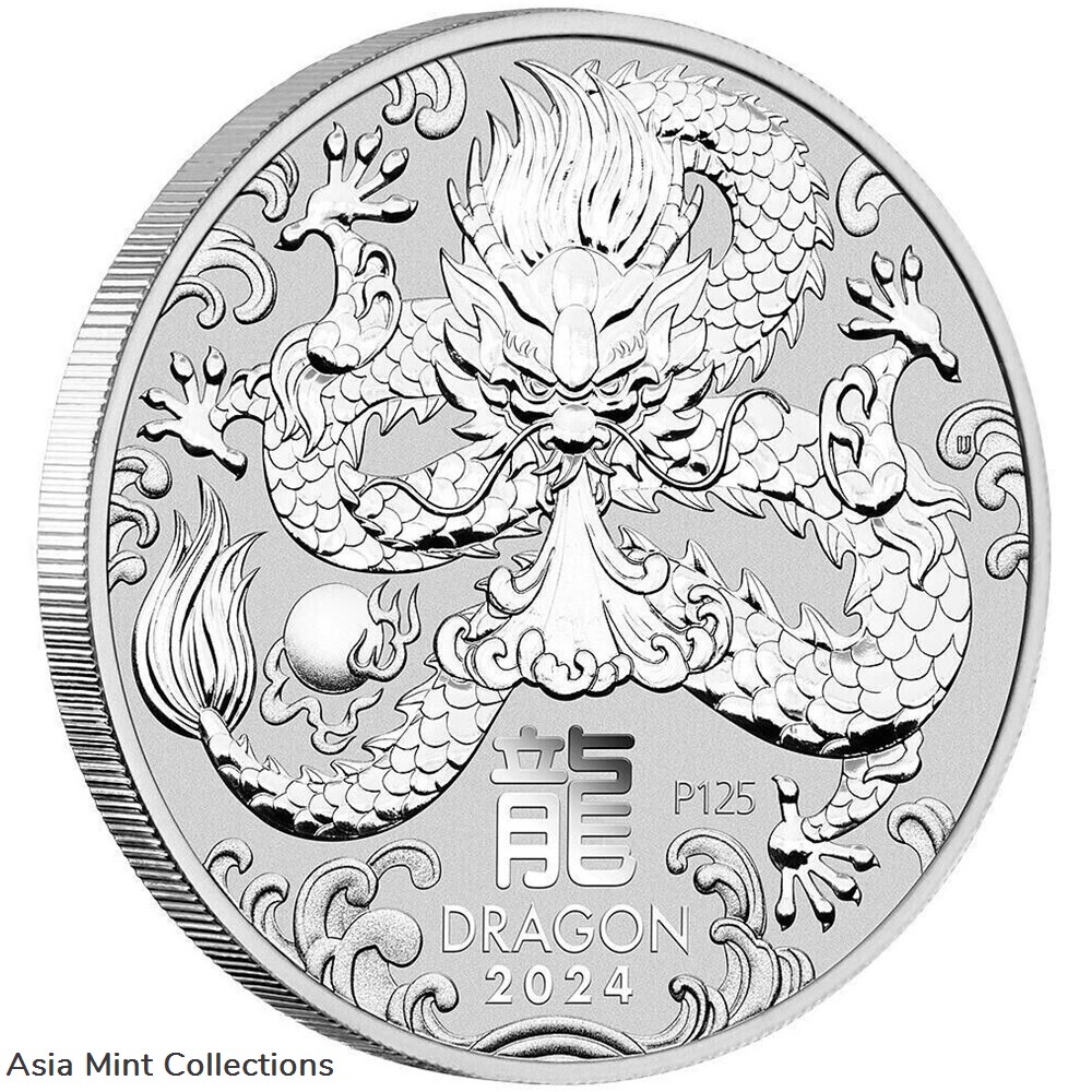 2024 - Lunar Year of the Dragon 1oz Silver 9999 Australia $1 ST/BU coins ingots bullion coin 2024 lunar year of the dragon 1oz silver 9999 australia 1 st bu