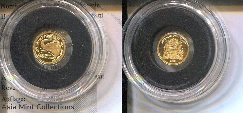 2010 - MALAWI 200 Kwacha in 9999 Gold (0.5g), PP - AFRICAN ELEPHANT coins ingots bullion coin 2010 malawi 200 kwacha in 9999 gold 0 5g pp african elephant