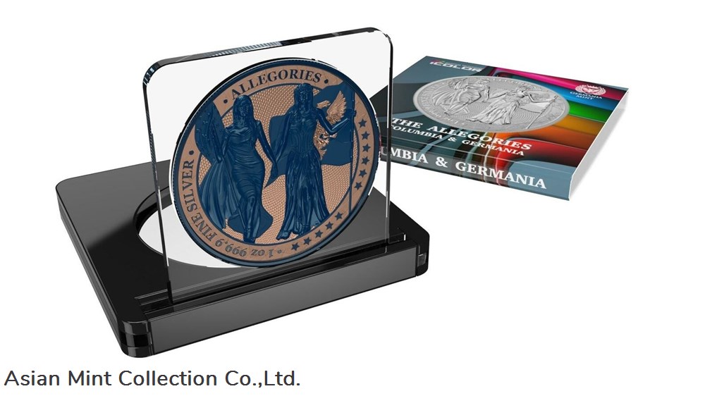 coins ingots bullion 2019 5 mark columbia germania gilded dark blue 1 oz silver coin