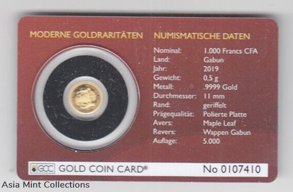 2019 - Gold Coin Card - Gabon 1000 Francs Gold PP 40 Years Maple Leaf coins ingots bullion 2019 gold coin card gabon 1000 francs gold pp 40 years maple leaf