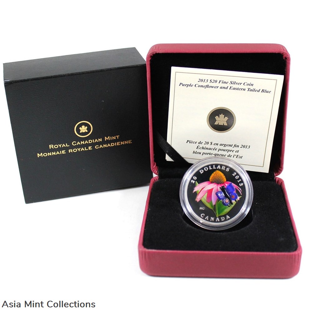 coins ingots bullion 2013 canada 20 fine silver coin purple coneflower w venetian glass butterfly