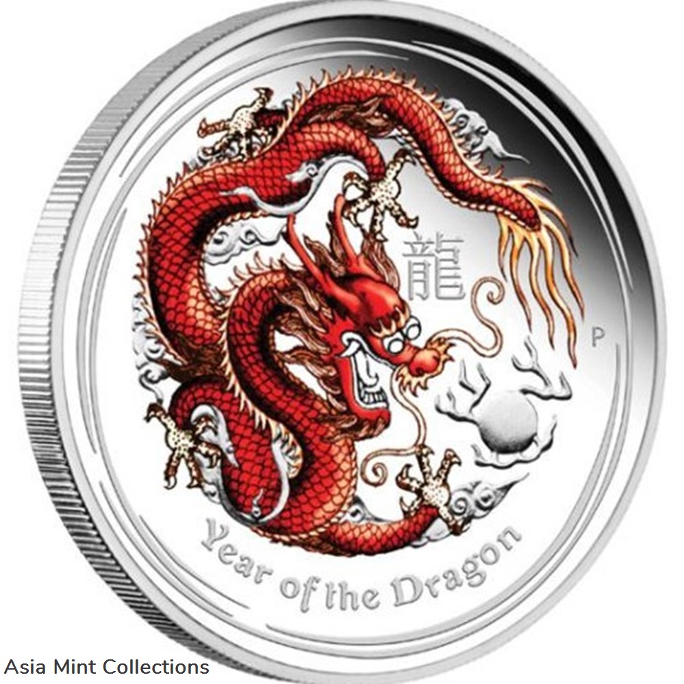2012 $1 Lunar Year of The Dragon 1oz Silver Coloured Proof Coin coins ingots bullion 2012 1 lunar year of the dragon 1oz silver coloured proof coin