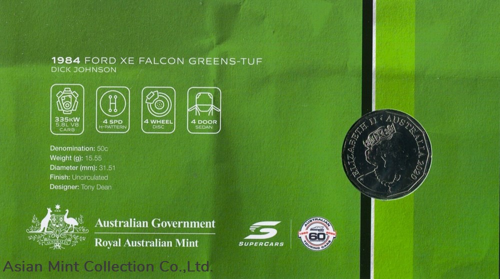 2021 Supercars Ford XE Falcon PNC/FDC RAM 50 cent colored coin & $1 Ford Stamp 4 coins 2021 supercars ford xe falcon pnc fdc ram 50 cent colored coin 1 ford stamp