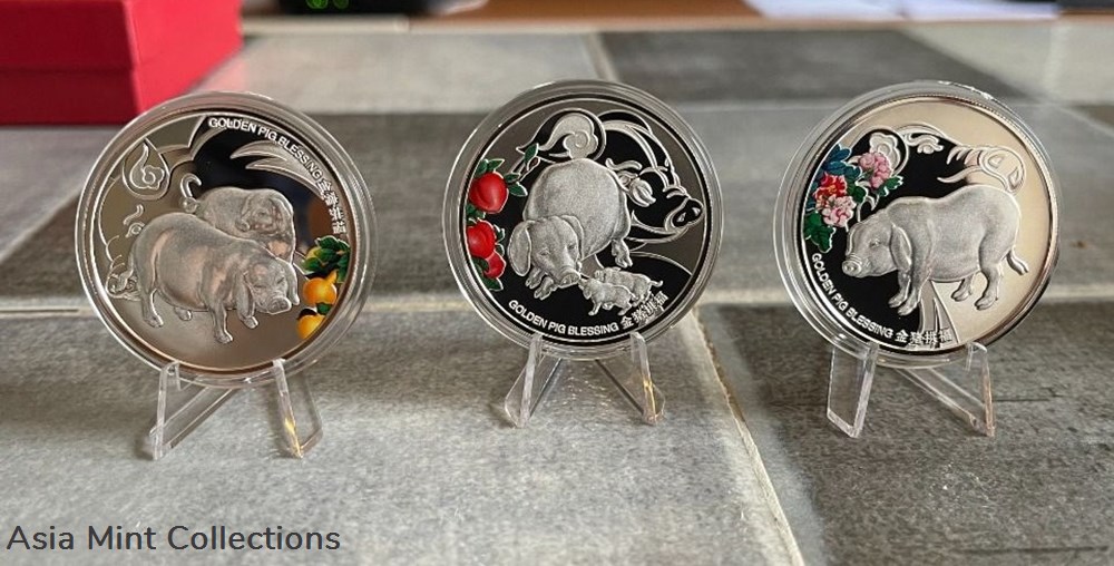 2019 NIUE Island-New Zealand Mint Minted Golden Pig Blessing $2 Colorized Silver Proof 3-Coin Set coins ingots bullion 2019 niue island new zealand mint minted golden pig blessing 2 colorized silver proof 3 coin set