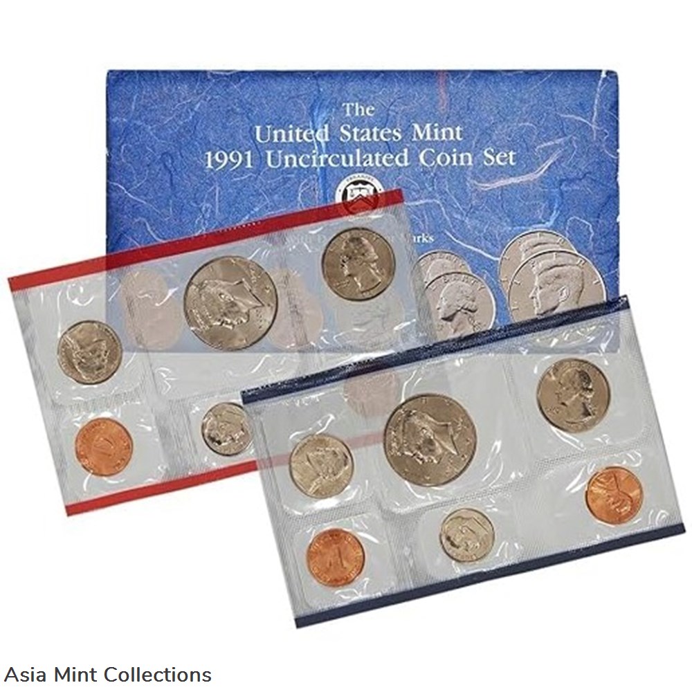 1991 - U.S. Mint Uncirculated Coin Set with D and P Mint Marks coins world united states 1991 u s mint uncirculated coin set with d and p mint marks