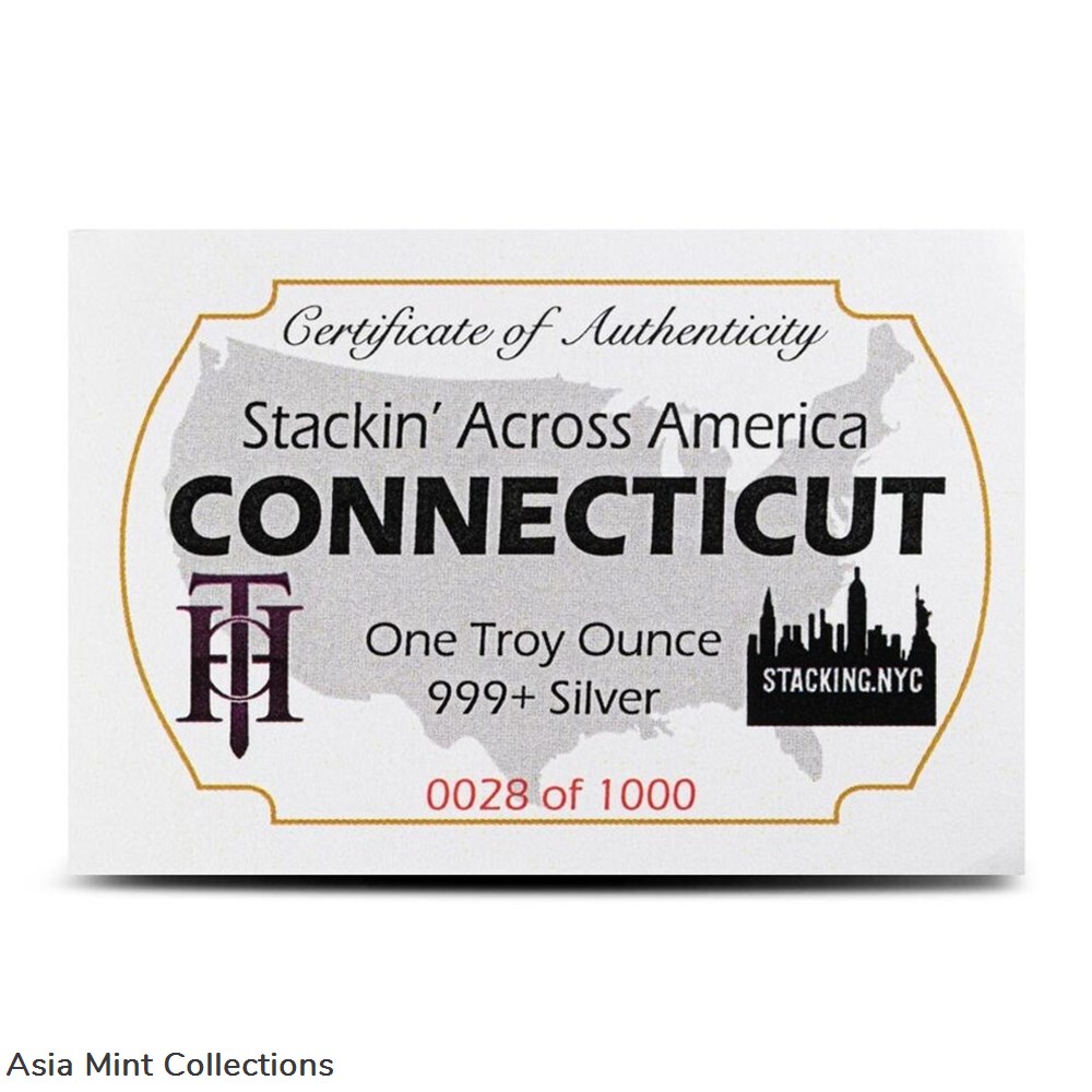 2023 - 1 oz Silver Bar ~ Stacking Across America Connecticut License Plate ~ New w/ COA 3 coins ingots bullion coin 2023 1 oz silver bar stacking across america connecticut license plate new w coa