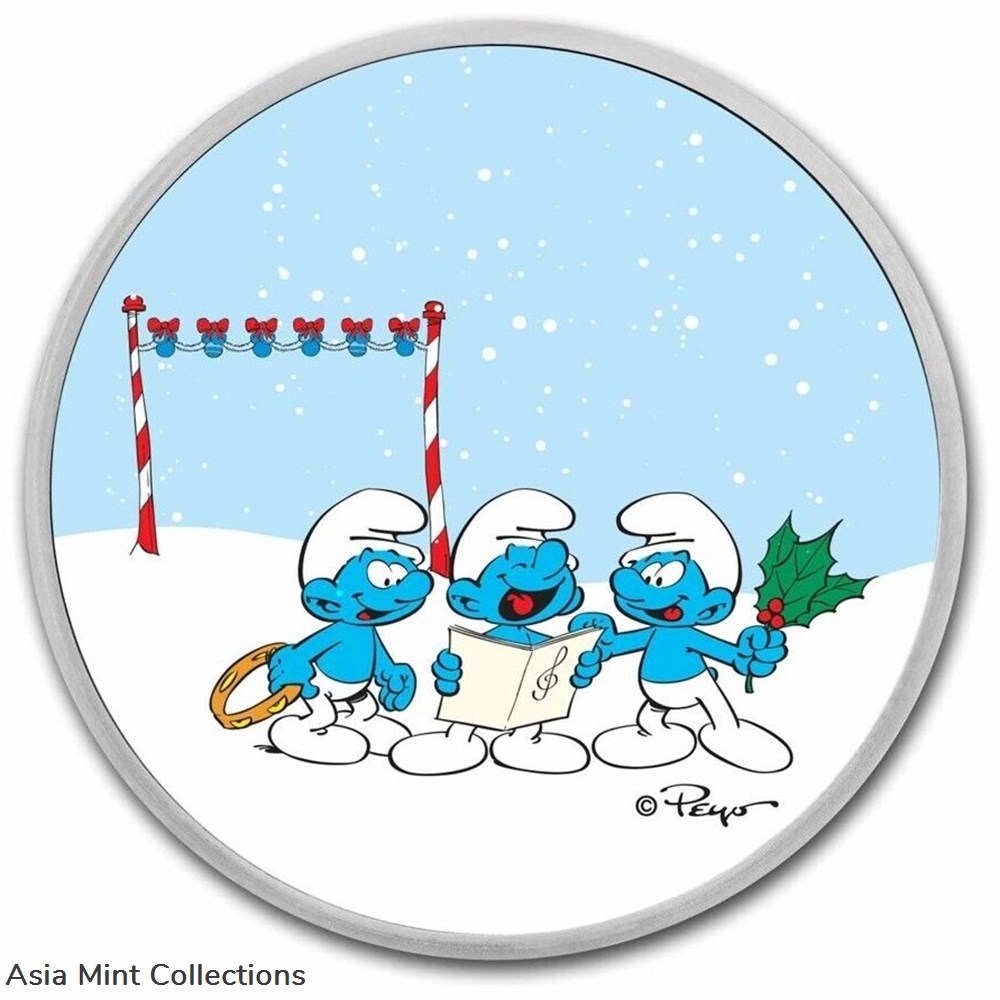 2023 - Smurfs Smurfs Christmas Carol 1 Oz 999 Silver Colored Niue ST/BU 4 coins ingots bullion coin 2023 smurfs smurfs christmas carol 1 oz 999 silver colored niue st bu